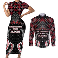 Aotearoa Couples Matching Short Sleeve Bodycon Dress and Long Sleeve Button Shirt Proud To Be Maori LT05 Red - Polynesian Pride