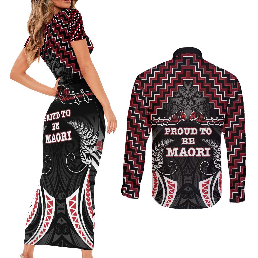 Aotearoa Couples Matching Short Sleeve Bodycon Dress and Long Sleeve Button Shirt Proud To Be Maori LT05 - Polynesian Pride