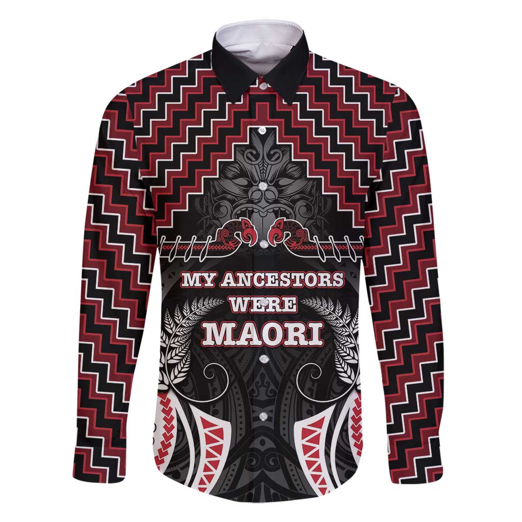 Aotearoa Family Matching Off Shoulder Maxi Dress and Hawaiian Shirt Proud To Be Maori LT05 Dad's Shirt - Long Sleeve Red - Polynesian Pride