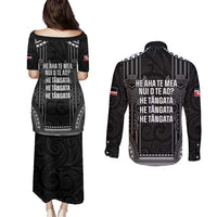 Aotearoa Toitu Te Tiriti Couples Matching Puletasi and Long Sleeve Button Shirt No Kiwi Without Iwi LT05 - Polynesian Pride