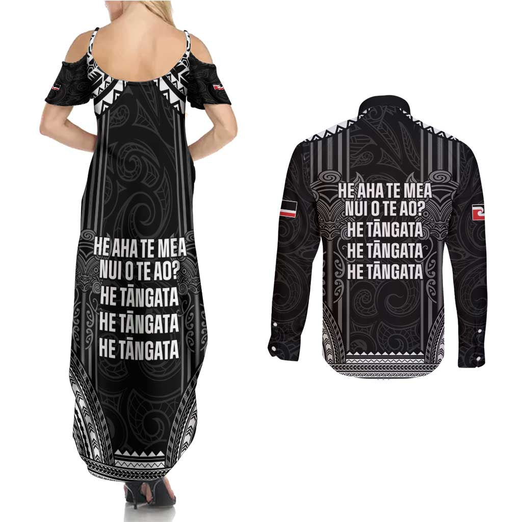 Aotearoa Toitu Te Tiriti Couples Matching Summer Maxi Dress and Long Sleeve Button Shirt No Kiwi Without Iwi LT05 - Polynesian Pride