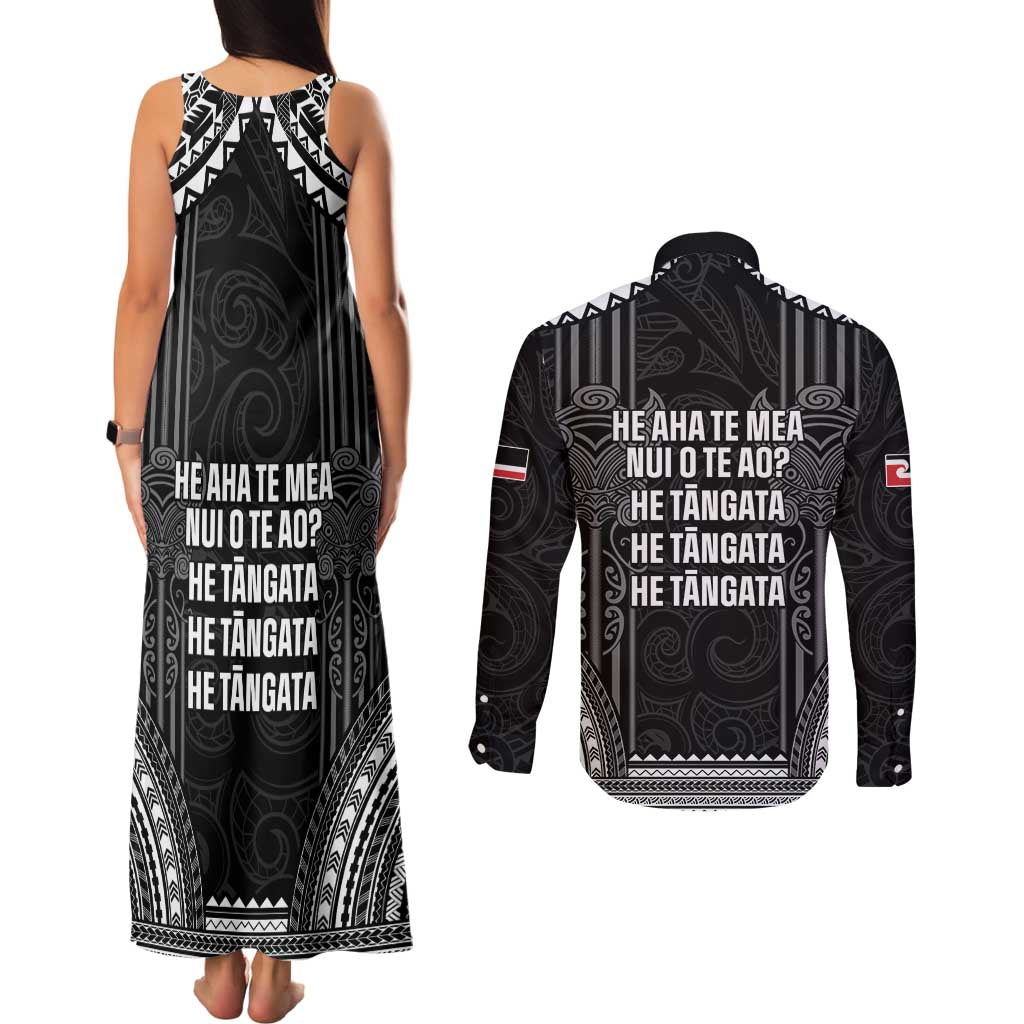 Aotearoa Toitu Te Tiriti Couples Matching Tank Maxi Dress and Long Sleeve Button Shirt No Kiwi Without Iwi LT05 - Polynesian Pride