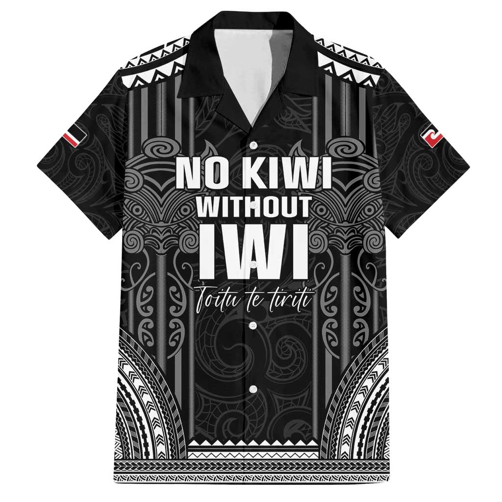 Aotearoa Toitu Te Tiriti Family Matching Long Sleeve Bodycon Dress and Hawaiian Shirt No Kiwi Without Iwi LT05 Dad's Shirt - Short Sleeve Black - Polynesian Pride