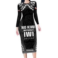 Aotearoa Toitu Te Tiriti Family Matching Long Sleeve Bodycon Dress and Hawaiian Shirt No Kiwi Without Iwi LT05 Mom's Dress Black - Polynesian Pride