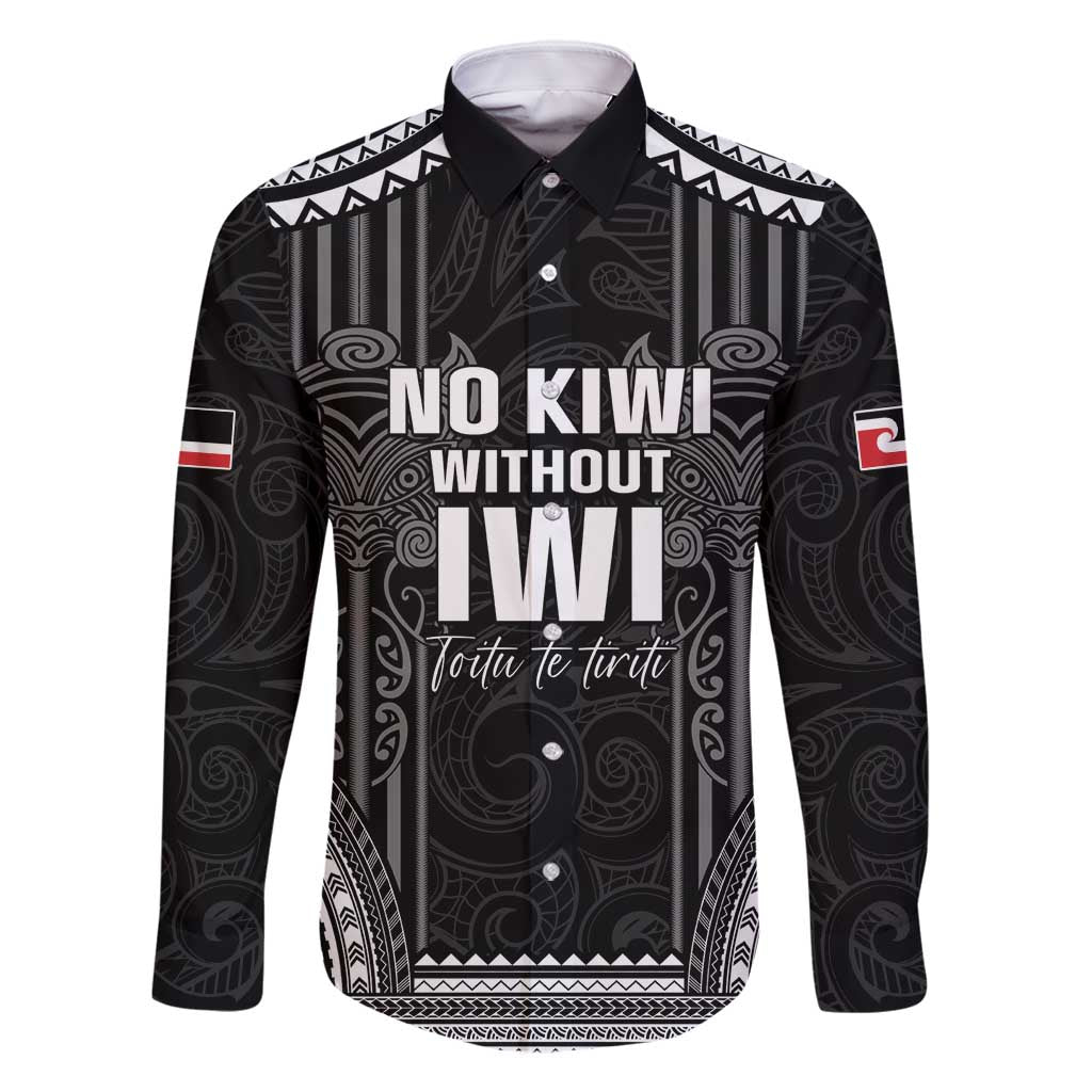 Aotearoa Toitu Te Tiriti Family Matching Off Shoulder Short Dress and Hawaiian Shirt No Kiwi Without Iwi LT05 Dad's Shirt - Long Sleeve Black - Polynesian Pride