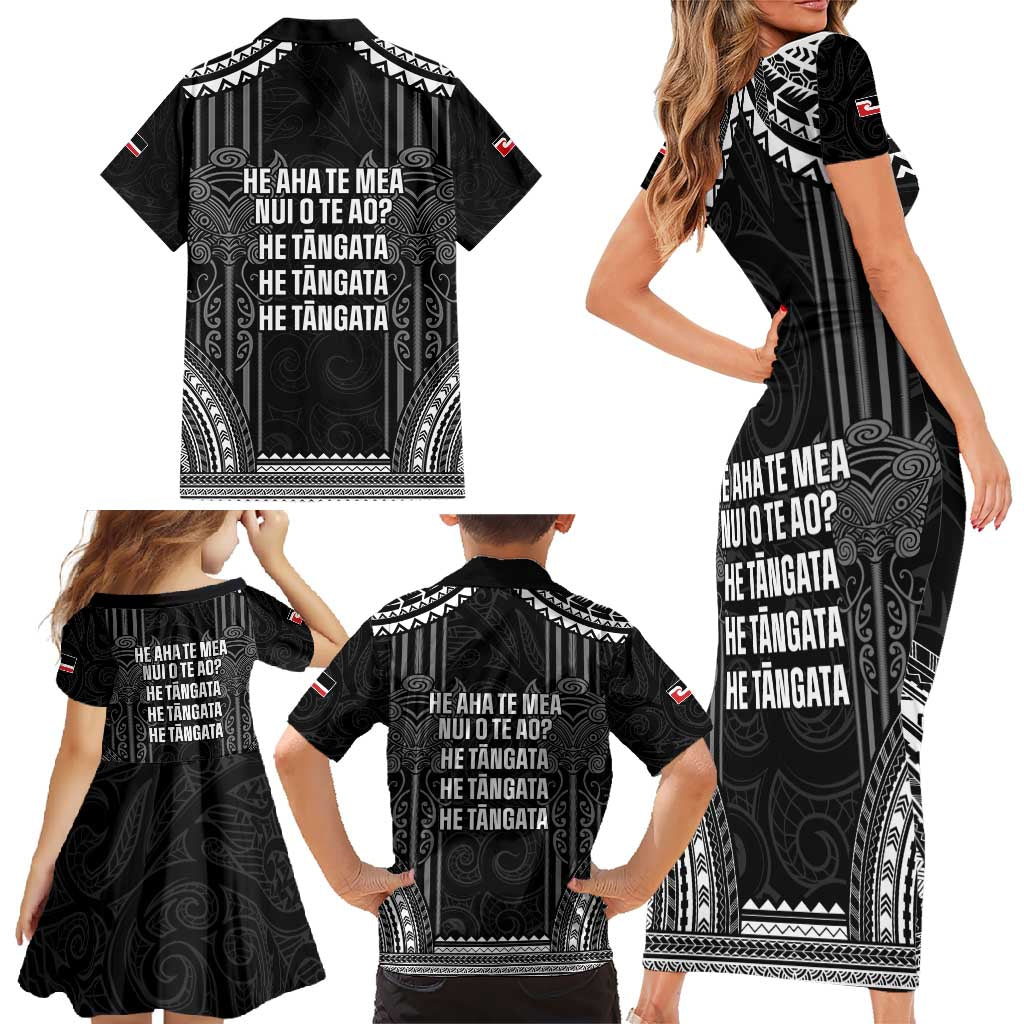 Aotearoa Toitu Te Tiriti Family Matching Short Sleeve Bodycon Dress and Hawaiian Shirt No Kiwi Without Iwi LT05 - Polynesian Pride