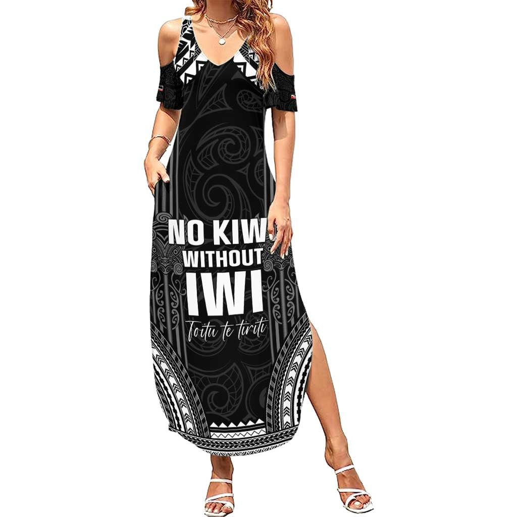 Aotearoa Toitu Te Tiriti Family Matching Summer Maxi Dress and Hawaiian Shirt No Kiwi Without Iwi LT05 Mom's Dress Black - Polynesian Pride