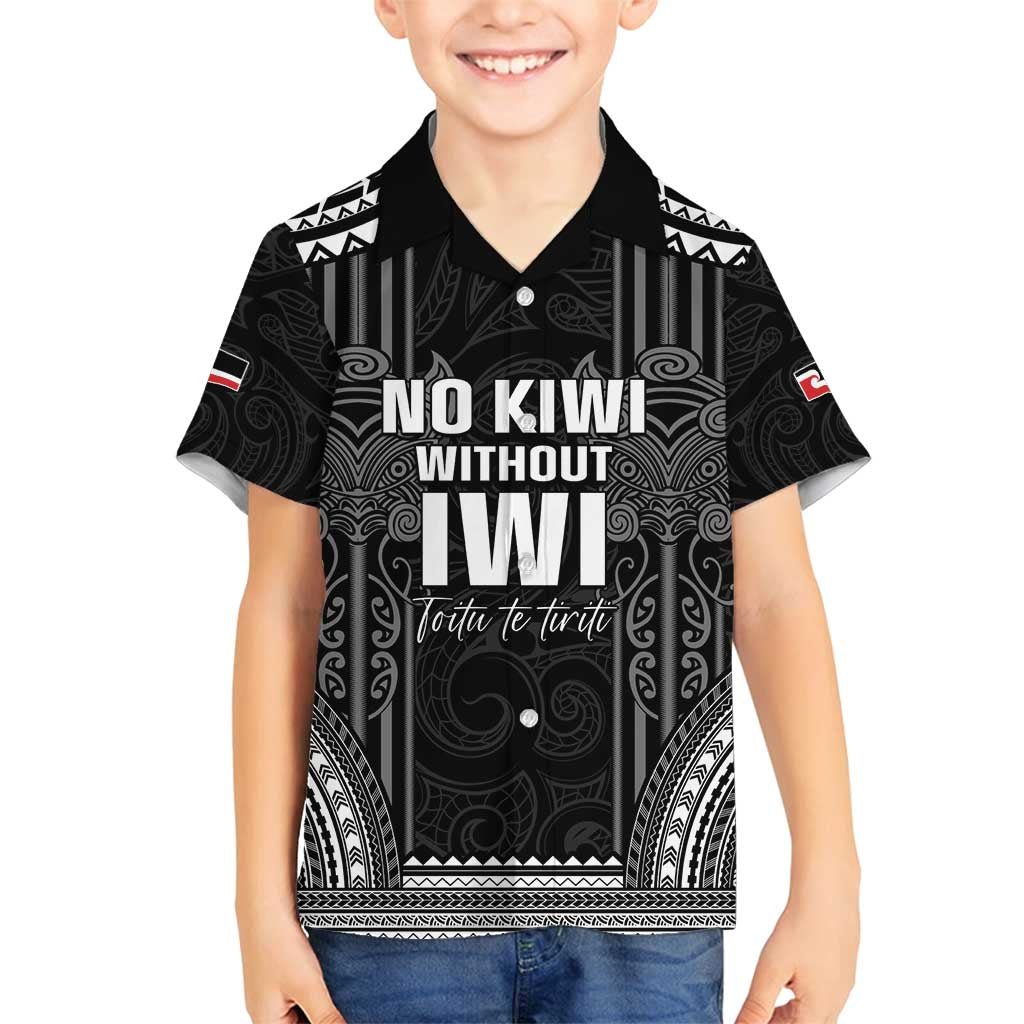 Aotearoa Toitu Te Tiriti Family Matching Summer Maxi Dress and Hawaiian Shirt No Kiwi Without Iwi LT05 Son's Shirt Black - Polynesian Pride