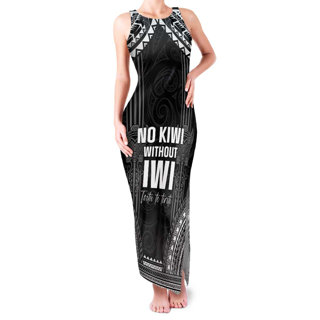 Aotearoa Toitu Te Tiriti Family Matching Tank Maxi Dress and Hawaiian Shirt No Kiwi Without Iwi LT05 Mom's Dress Black - Polynesian Pride