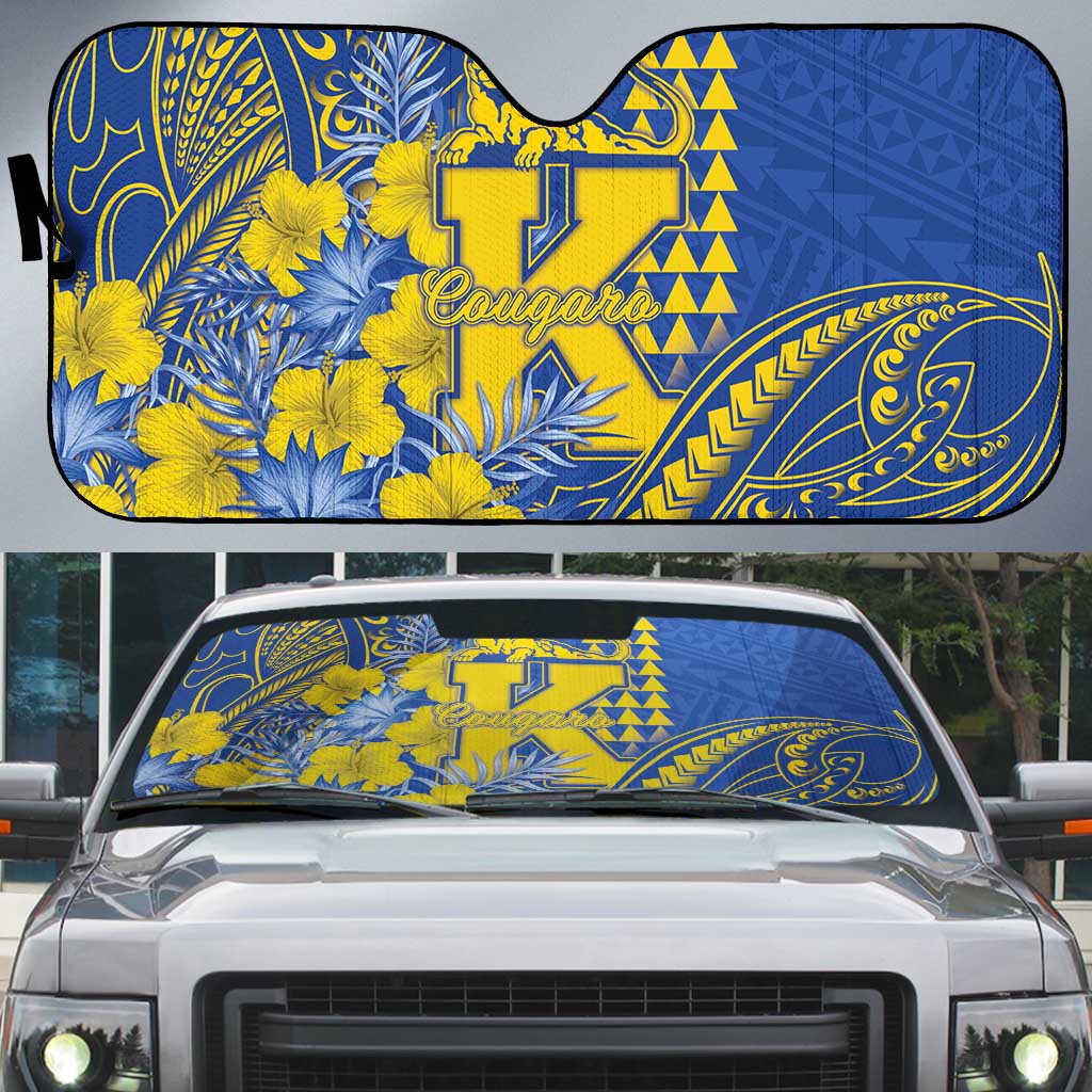 Hawaii Kaiser High School Auto Sun Shade Tribal Tattoo With Hibiscus Flowers LT05 Blue - Polynesian Pride