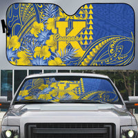 Hawaii Kaiser High School Auto Sun Shade Tribal Tattoo With Hibiscus Flowers LT05 Blue - Polynesian Pride