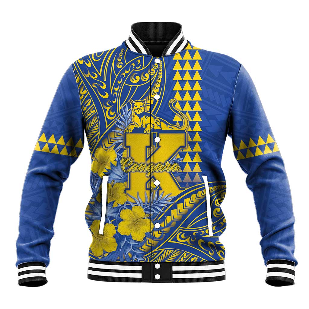 Personalised Hawaii Kaiser High School Baseball Jacket Tribal Tattoo With Hibiscus Flowers