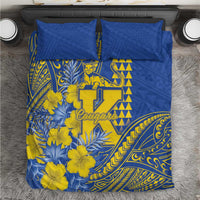 Hawaii Kaiser High School Bedding Set Tribal Tattoo With Hibiscus Flowers LT05 Blue - Polynesian Pride