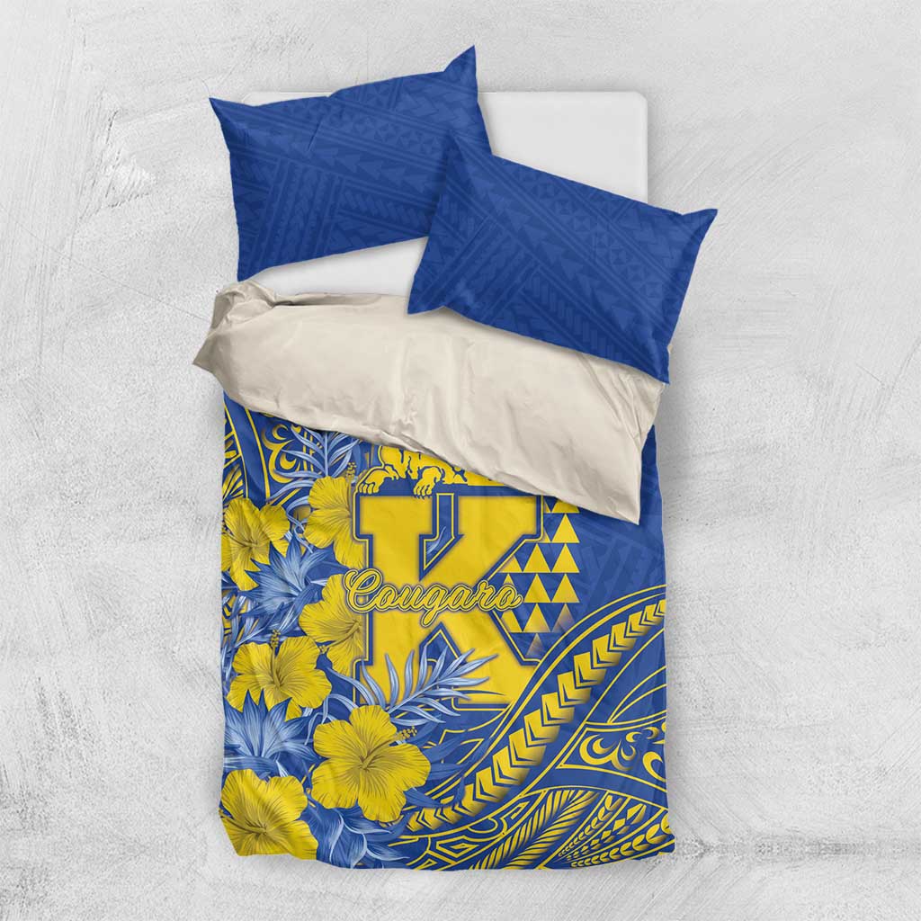 Hawaii Kaiser High School Bedding Set Tribal Tattoo With Hibiscus Flowers LT05 US Twin 172cm x 218cm Blue - Polynesian Pride