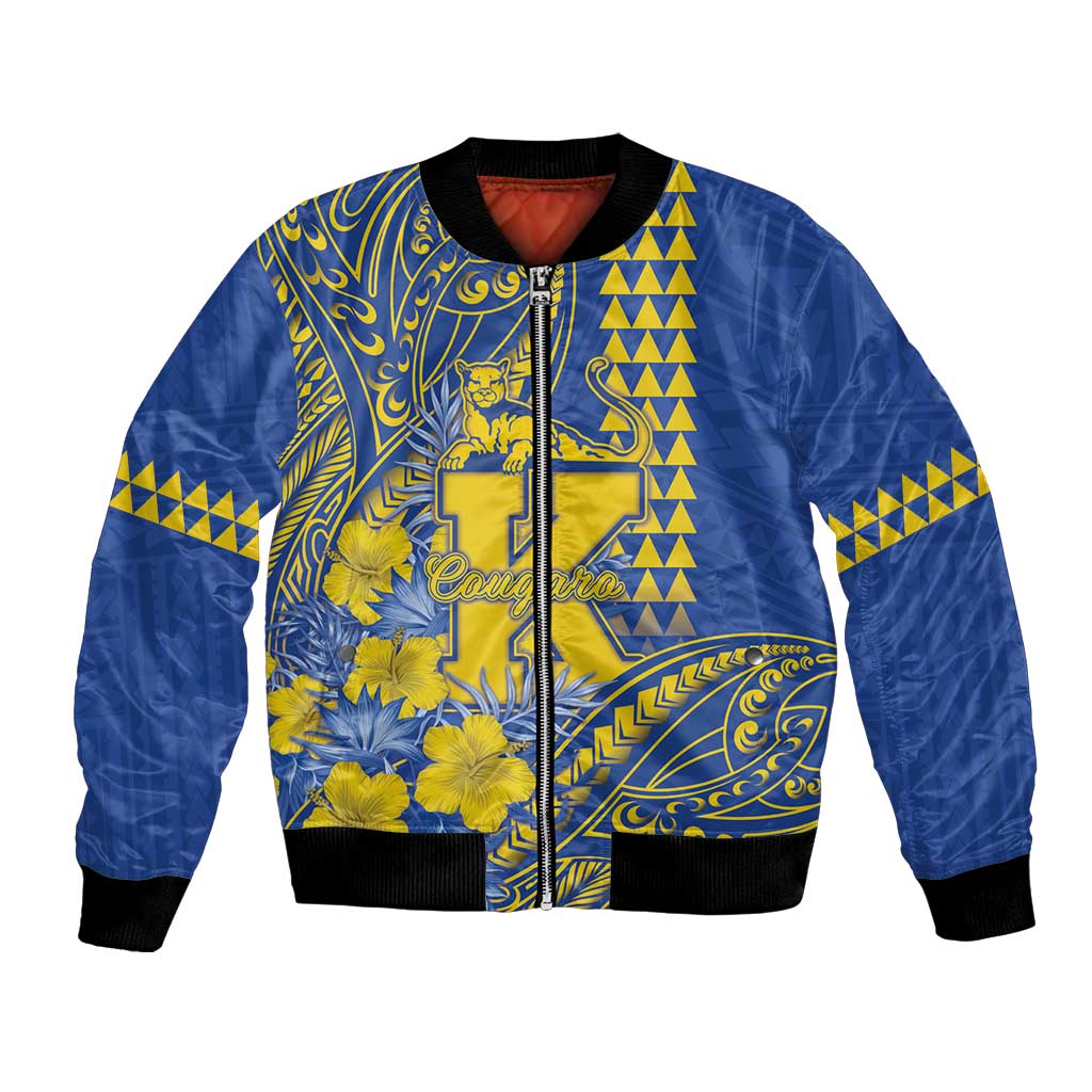 Personalised Hawaii Kaiser High School Bomber Jacket Tribal Tattoo With Hibiscus Flowers