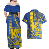 Personalised Hawaii Kaiser High School Couples Matching Off Shoulder Maxi Dress and Hawaiian Shirt Tribal Tattoo With Hibiscus Flowers