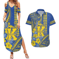Personalised Hawaii Kaiser High School Couples Matching Summer Maxi Dress and Hawaiian Shirt Tribal Tattoo With Hibiscus Flowers