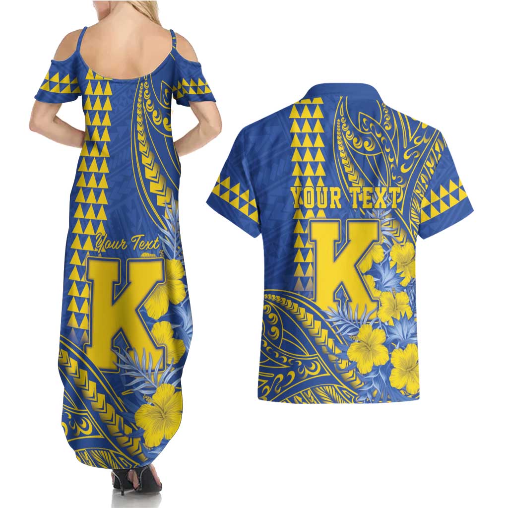Personalised Hawaii Kaiser High School Couples Matching Summer Maxi Dress and Hawaiian Shirt Tribal Tattoo With Hibiscus Flowers