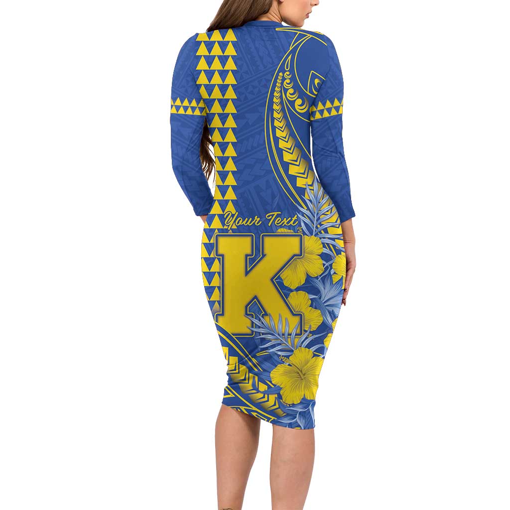 Personalised Hawaii Kaiser High School Family Matching Long Sleeve Bodycon Dress and Hawaiian Shirt Tribal Tattoo With Hibiscus Flowers LT05 - Polynesian Pride