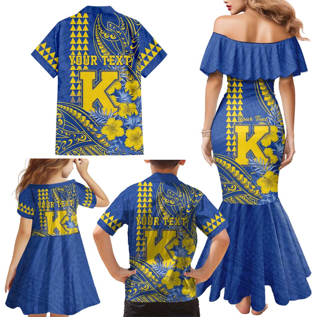 Personalised Hawaii Kaiser High School Family Matching Mermaid Dress and Hawaiian Shirt Tribal Tattoo With Hibiscus Flowers LT05 - Polynesian Pride