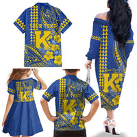 Personalised Hawaii Kaiser High School Family Matching Off The Shoulder Long Sleeve Dress and Hawaiian Shirt Tribal Tattoo With Hibiscus Flowers LT05 - Polynesian Pride