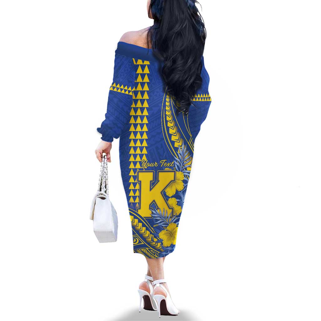 Personalised Hawaii Kaiser High School Family Matching Off The Shoulder Long Sleeve Dress and Hawaiian Shirt Tribal Tattoo With Hibiscus Flowers LT05 - Polynesian Pride