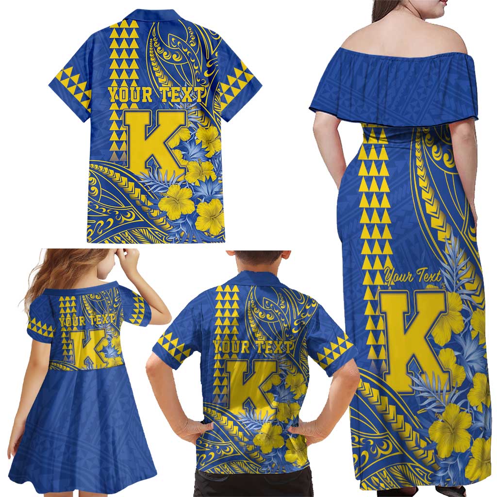 Personalised Hawaii Kaiser High School Family Matching Off Shoulder Maxi Dress and Hawaiian Shirt Tribal Tattoo With Hibiscus Flowers LT05 - Polynesian Pride