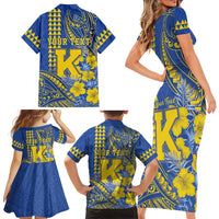 Personalised Hawaii Kaiser High School Family Matching Short Sleeve Bodycon Dress and Hawaiian Shirt Tribal Tattoo With Hibiscus Flowers LT05 - Polynesian Pride
