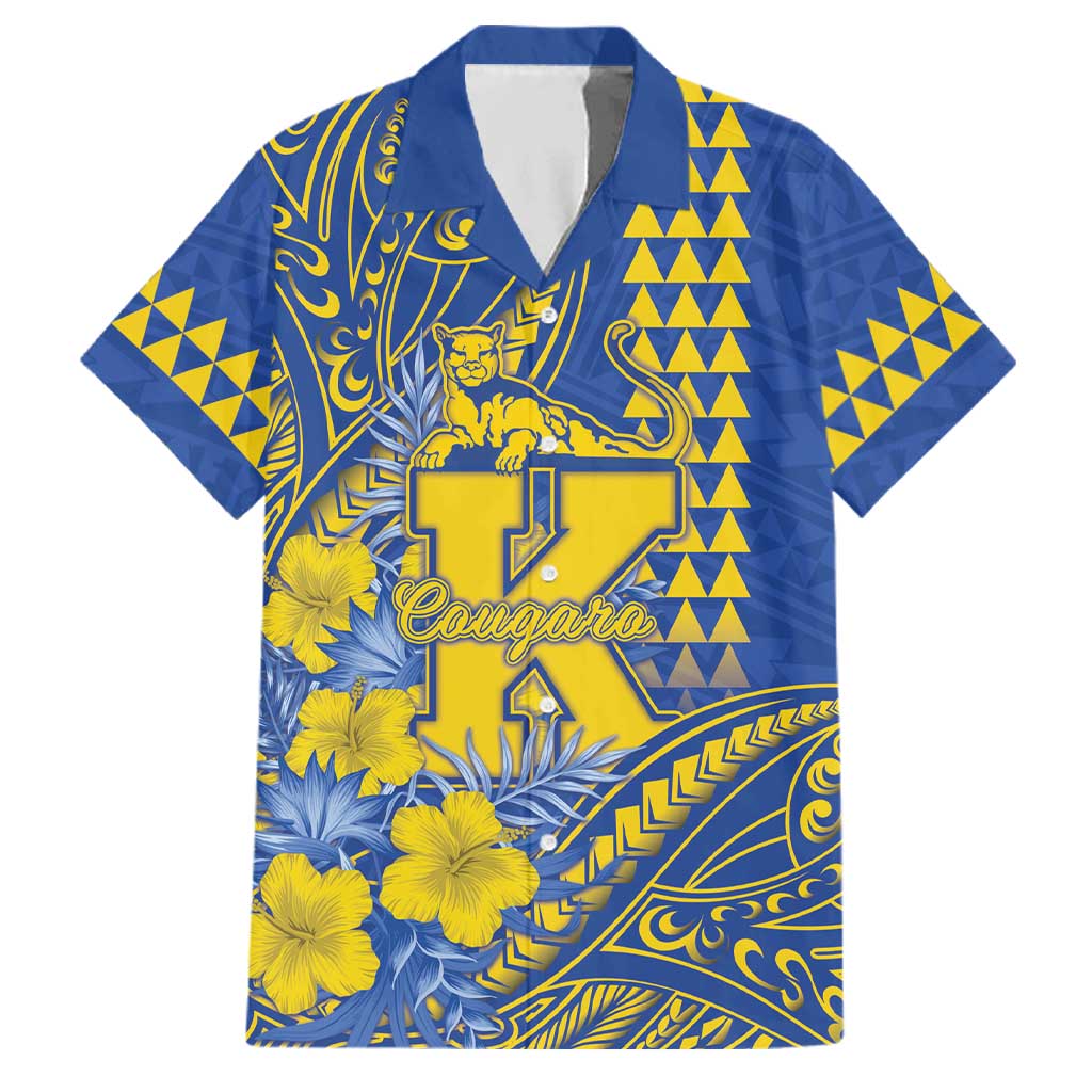 Personalised Hawaii Kaiser High School Family Matching Short Sleeve Bodycon Dress and Hawaiian Shirt Tribal Tattoo With Hibiscus Flowers LT05 Dad's Shirt - Short Sleeve Blue - Polynesian Pride