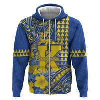 Personalised Hawaii Kaiser High School Hoodie Tribal Tattoo With Hibiscus Flowers LT05 Zip Hoodie Blue - Polynesian Pride