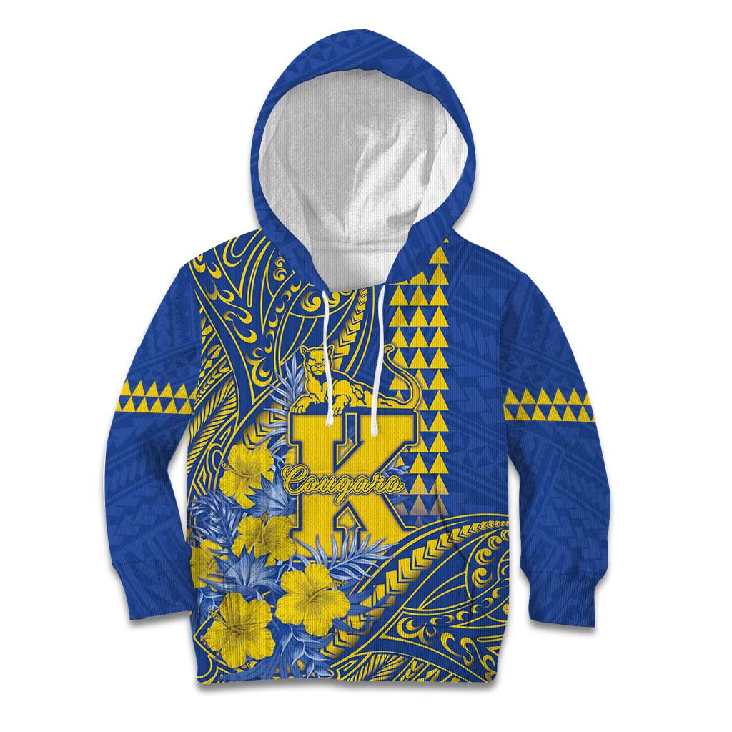 Personalised Hawaii Kaiser High School Kid Hoodie Tribal Tattoo With Hibiscus Flowers LT05 Hoodie Blue - Polynesian Pride