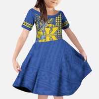 Personalised Hawaii Kaiser High School Kid Short Sleeve Dress Tribal Tattoo With Hibiscus Flowers