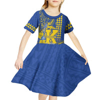 Personalised Hawaii Kaiser High School Kid Short Sleeve Dress Tribal Tattoo With Hibiscus Flowers