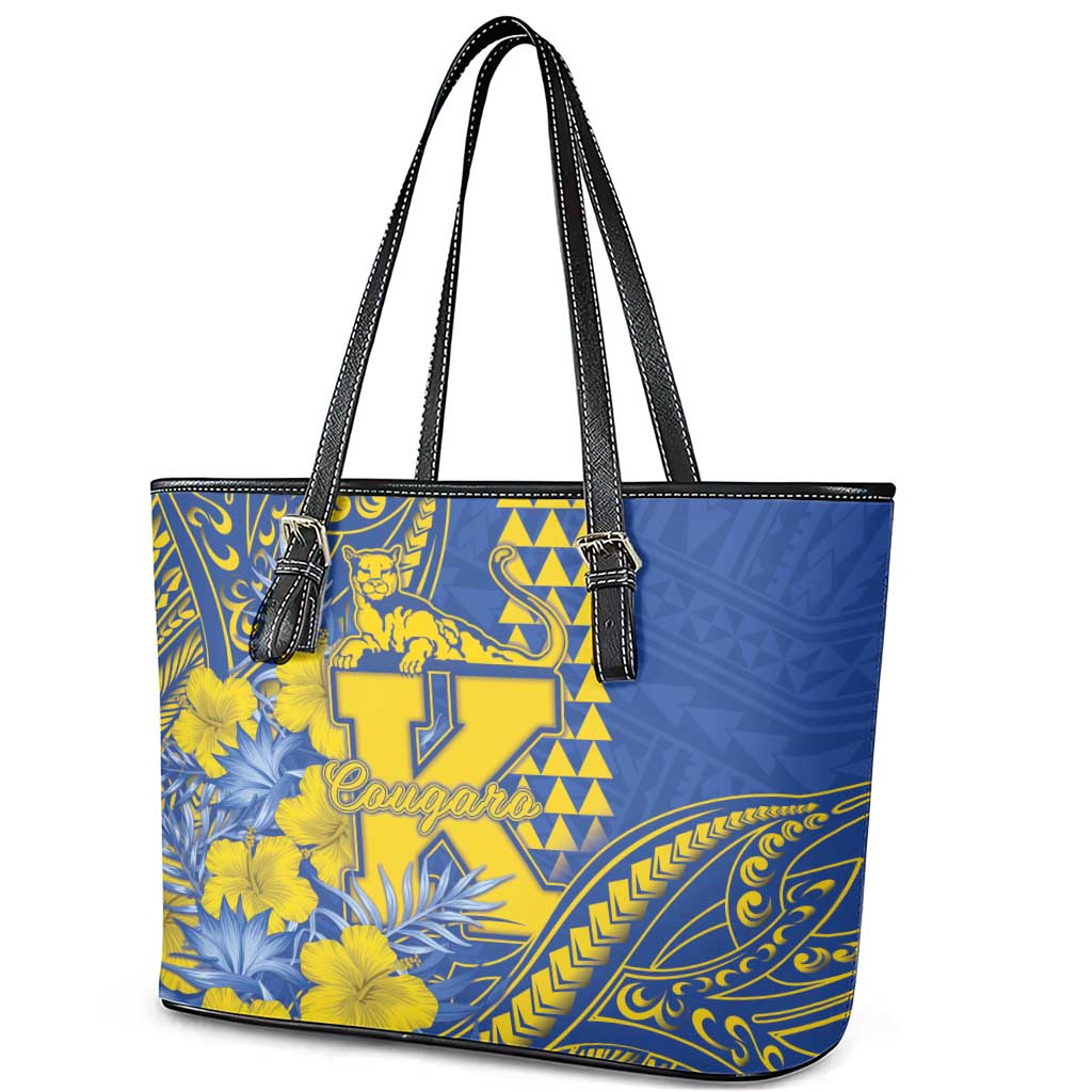 Hawaii Kaiser High School Leather Tote Bag Tribal Tattoo With Hibiscus Flowers