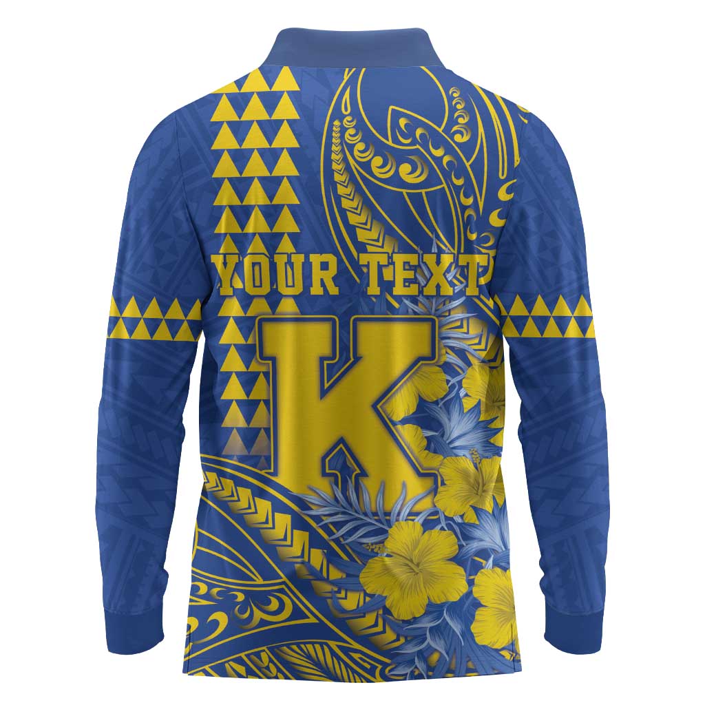 Personalised Hawaii Kaiser High School Long Sleeve Polo Shirt Tribal Tattoo With Hibiscus Flowers LT05 - Polynesian Pride