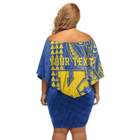 Personalised Hawaii Kaiser High School Off Shoulder Short Dress Tribal Tattoo With Hibiscus Flowers LT05 - Polynesian Pride