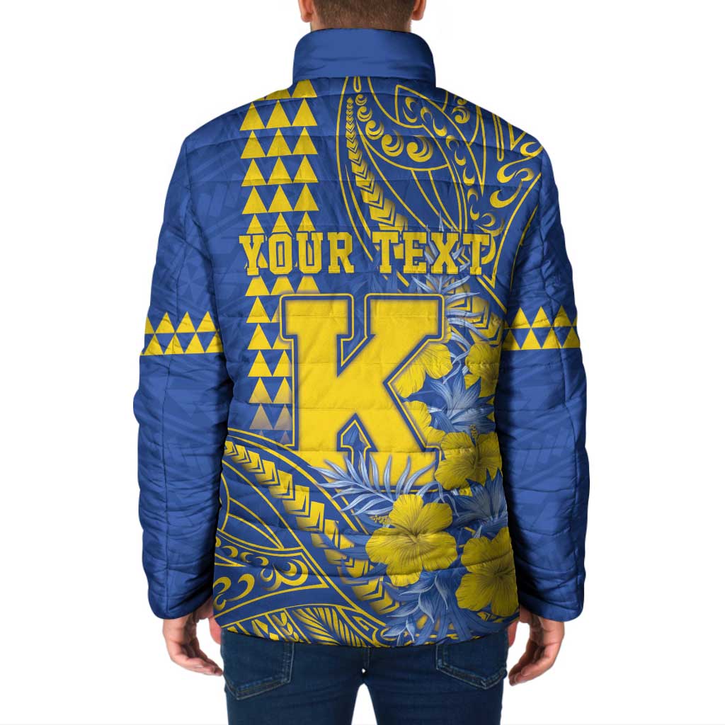 Personalised Hawaii Kaiser High School Padded Jacket Tribal Tattoo With Hibiscus Flowers