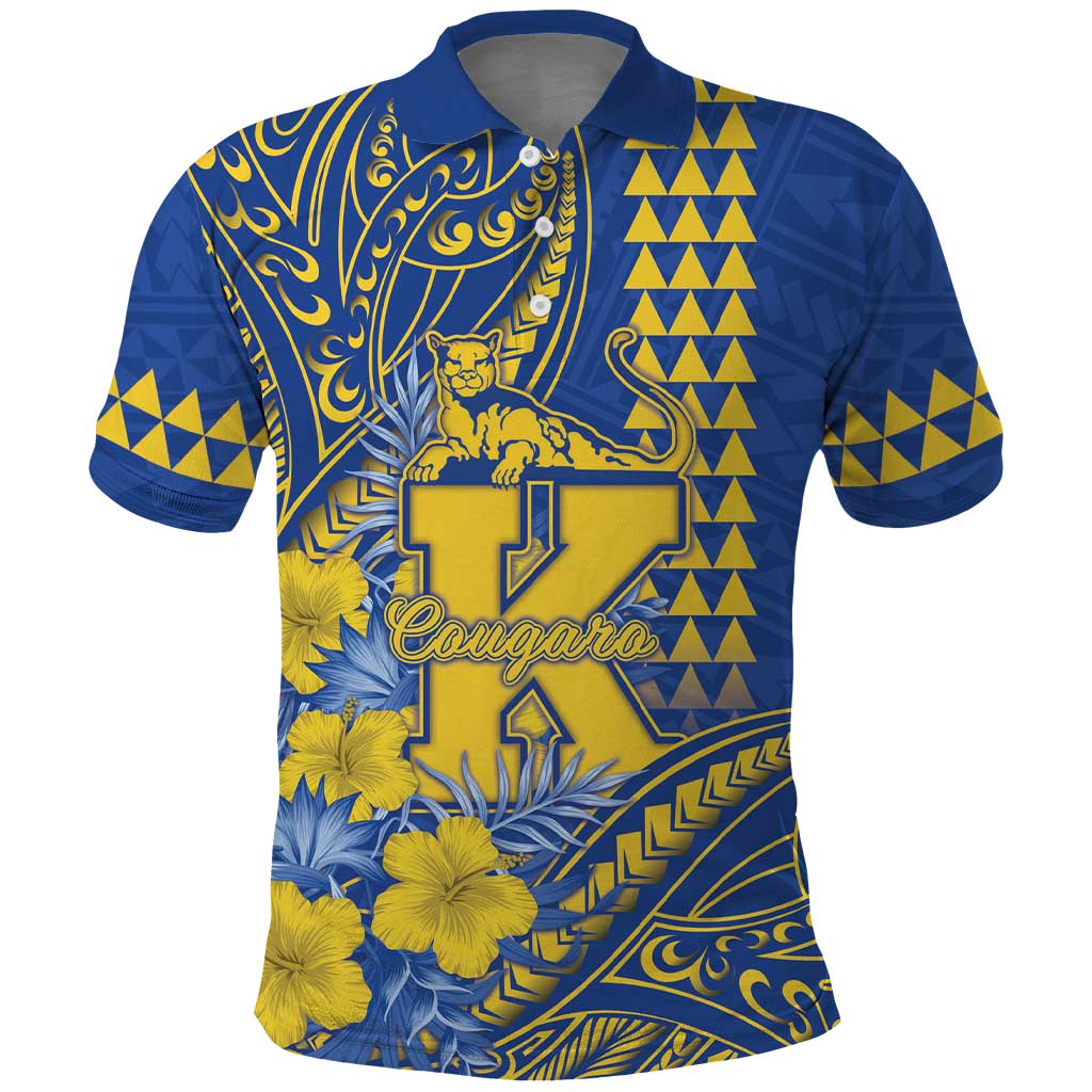 Personalised Hawaii Kaiser High School Polo Shirt Tribal Tattoo With Hibiscus Flowers LT05 Blue - Polynesian Pride