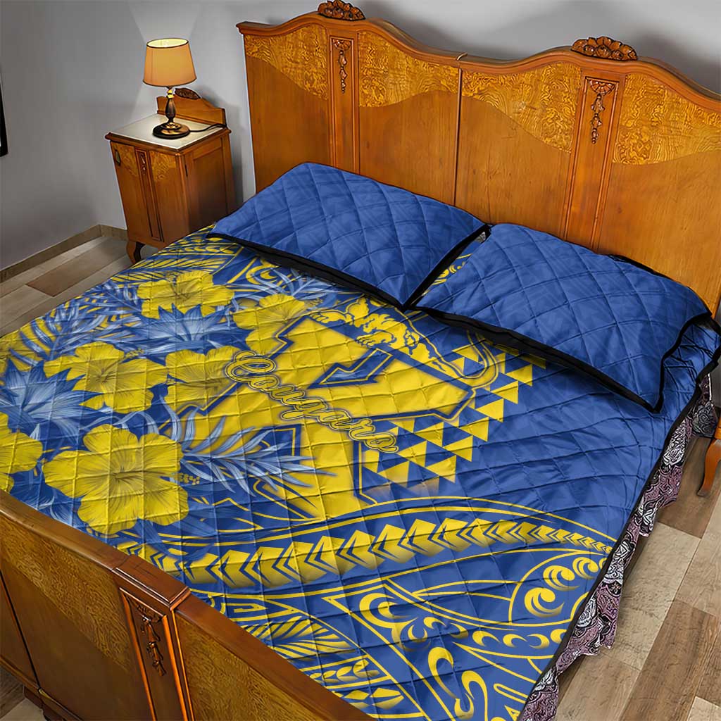 Hawaii Kaiser High School Quilt Bed Set Tribal Tattoo With Hibiscus Flowers