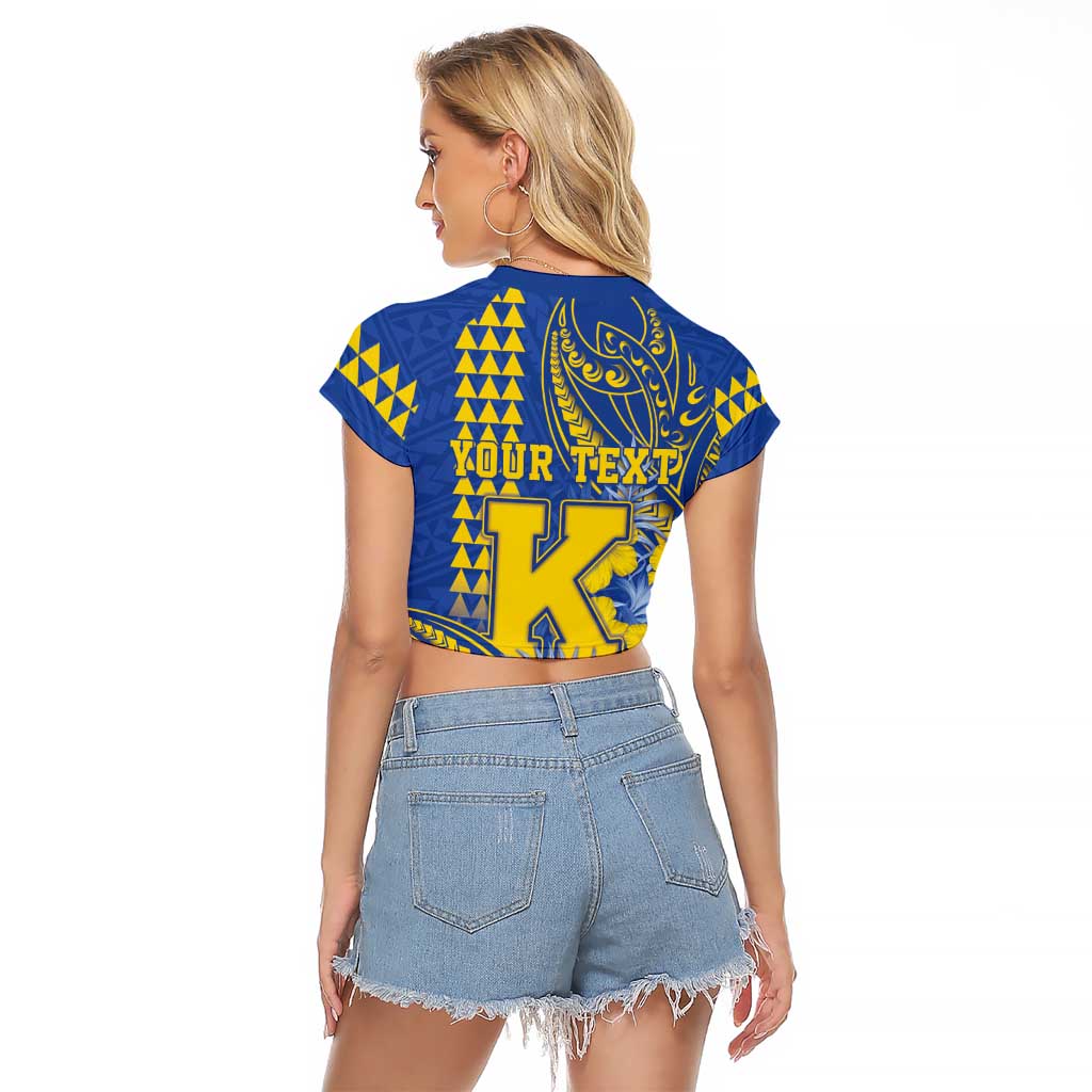 Personalised Hawaii Kaiser High School Raglan Cropped T Shirt Tribal Tattoo With Hibiscus Flowers LT05 - Polynesian Pride