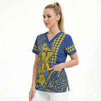 Personalised Hawaii Kaiser High School Scrub Top Tribal Tattoo With Hibiscus Flowers
