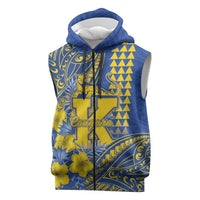 Personalised Hawaii Kaiser High School Sleeveless Zip Hoodie Tribal Tattoo With Hibiscus Flowers LT05 Blue - Polynesian Pride