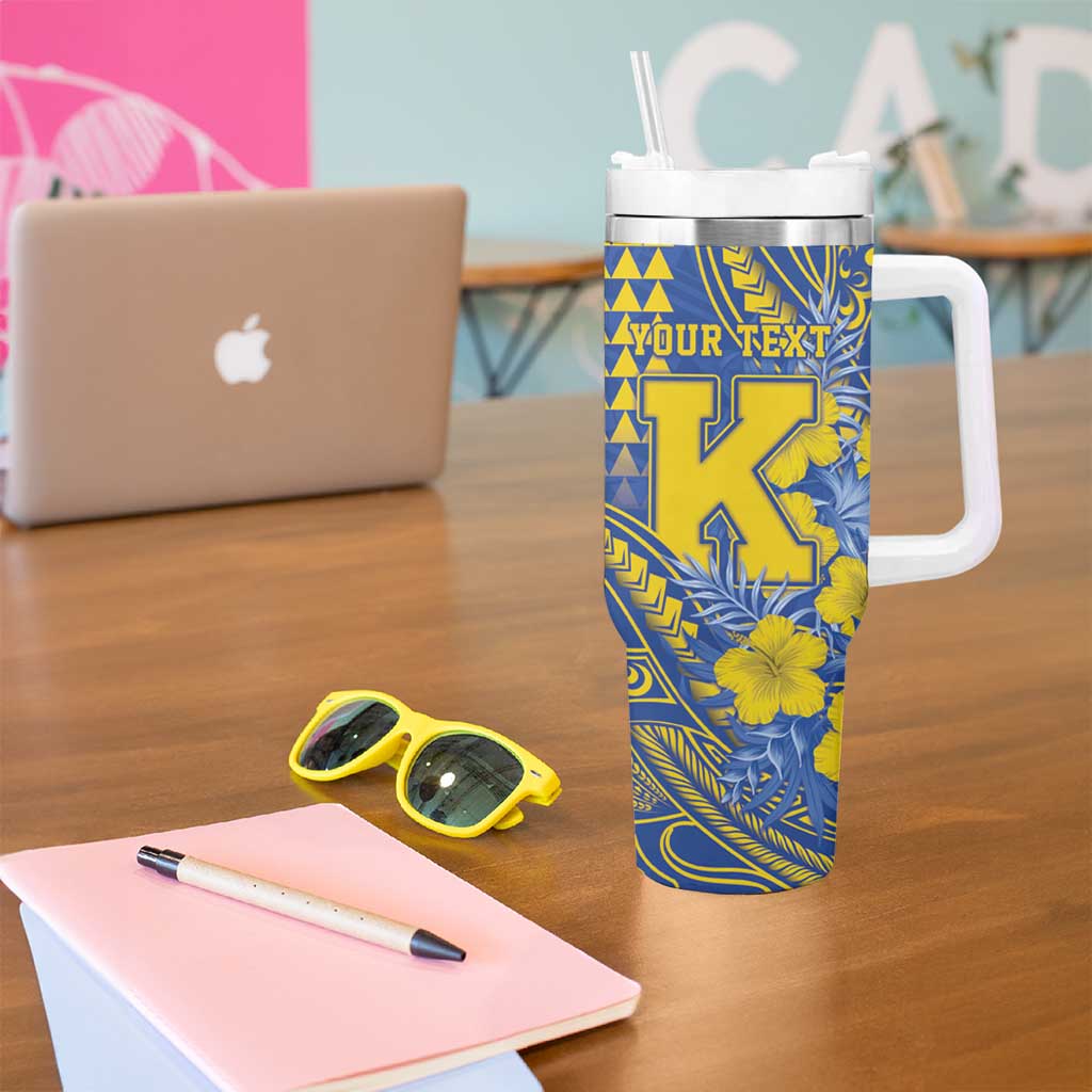 Personalised Hawaii Kaiser High School Tumbler With Handle Tribal Tattoo With Hibiscus Flowers