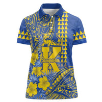 Personalised Hawaii Kaiser High School Women Polo Shirt Tribal Tattoo With Hibiscus Flowers LT05 Female Blue - Polynesian Pride