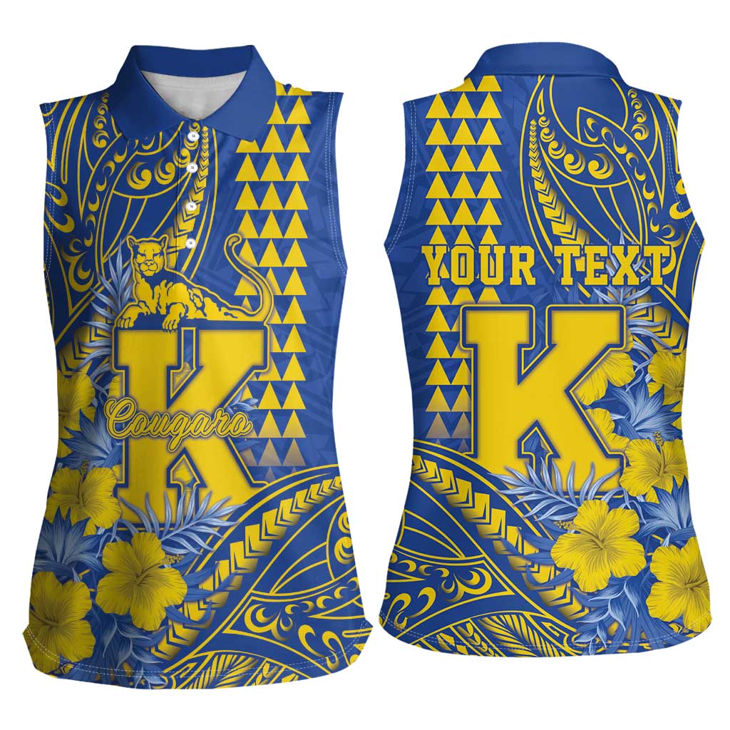 Personalised Hawaii Kaiser High School Women Sleeveless Polo Shirt Tribal Tattoo With Hibiscus Flowers