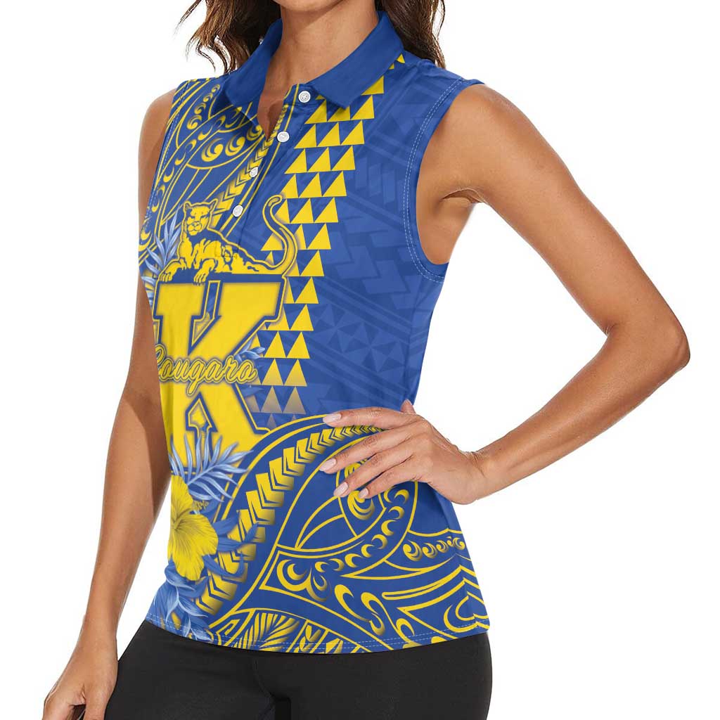 Personalised Hawaii Kaiser High School Women Sleeveless Polo Shirt Tribal Tattoo With Hibiscus Flowers