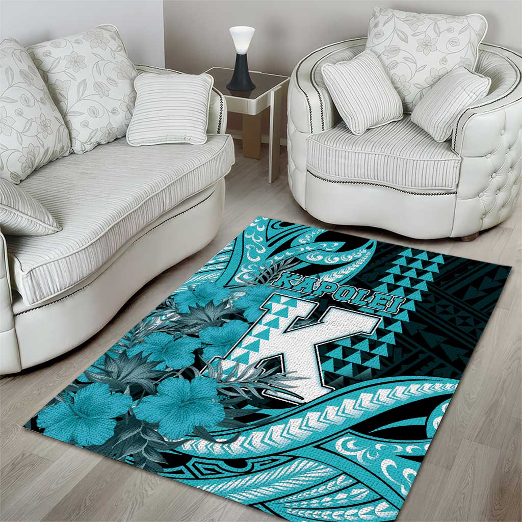 Hawaii Kapolei High School Area Rug Tribal Tattoo With Hibiscus Flowers