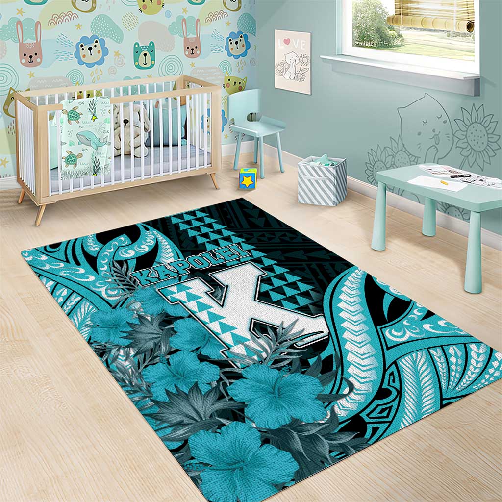 Hawaii Kapolei High School Area Rug Tribal Tattoo With Hibiscus Flowers