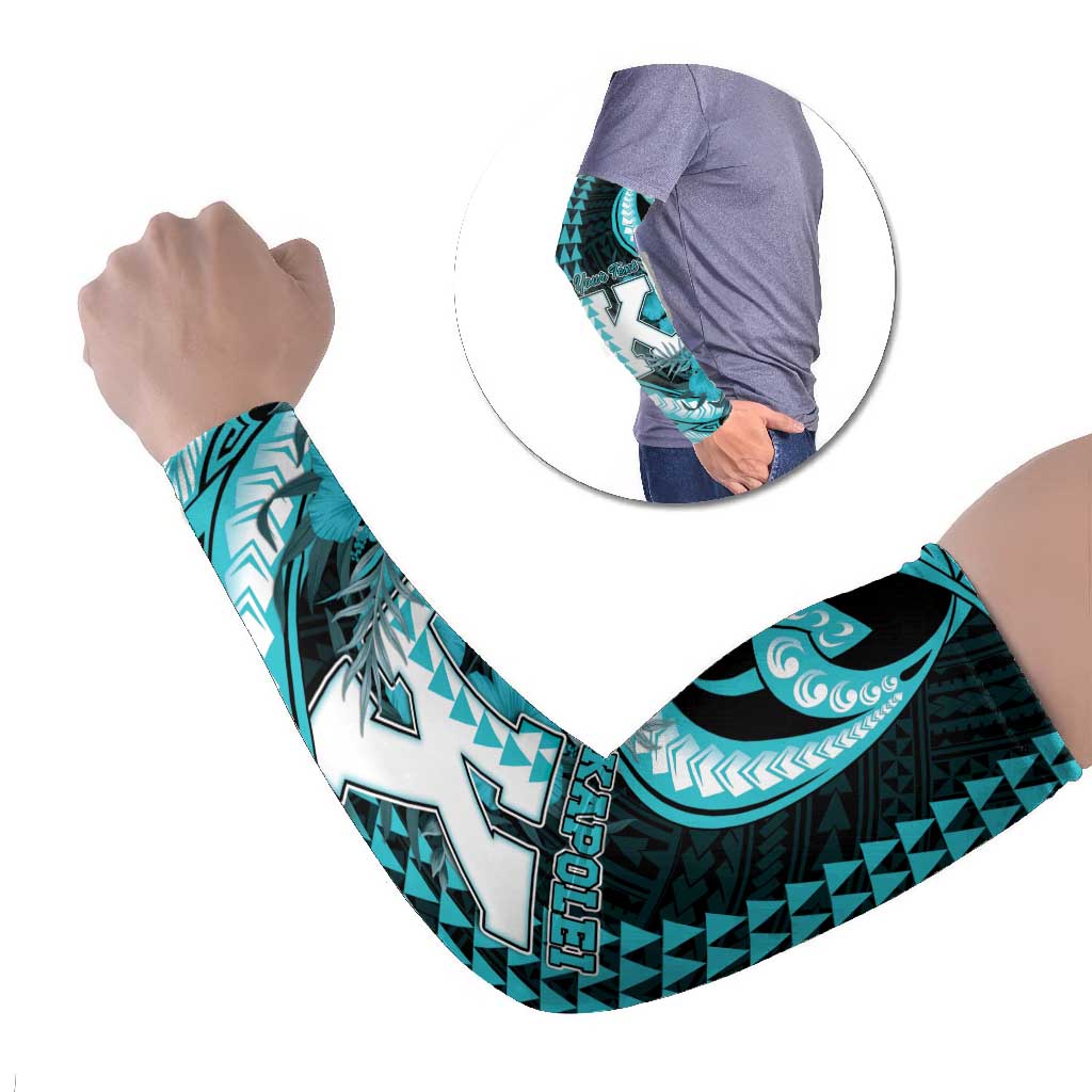 Personalised Hawaii Kapolei High School Arm Sleeves Tribal Tattoo With Hibiscus Flowers LT05 Set of 2 Dark Teal - Polynesian Pride