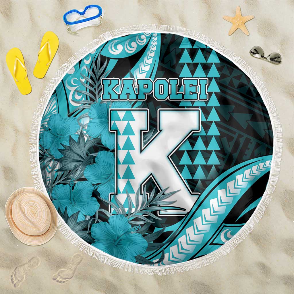 Hawaii Kapolei High School Beach Blanket Tribal Tattoo With Hibiscus Flowers LT05 One Size 150cm Dark Teal - Polynesian Pride